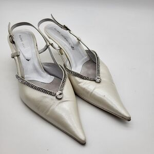 Guido Sgariglia Cream Pearl Slingback Wedding  Heels wRhinestone Detail